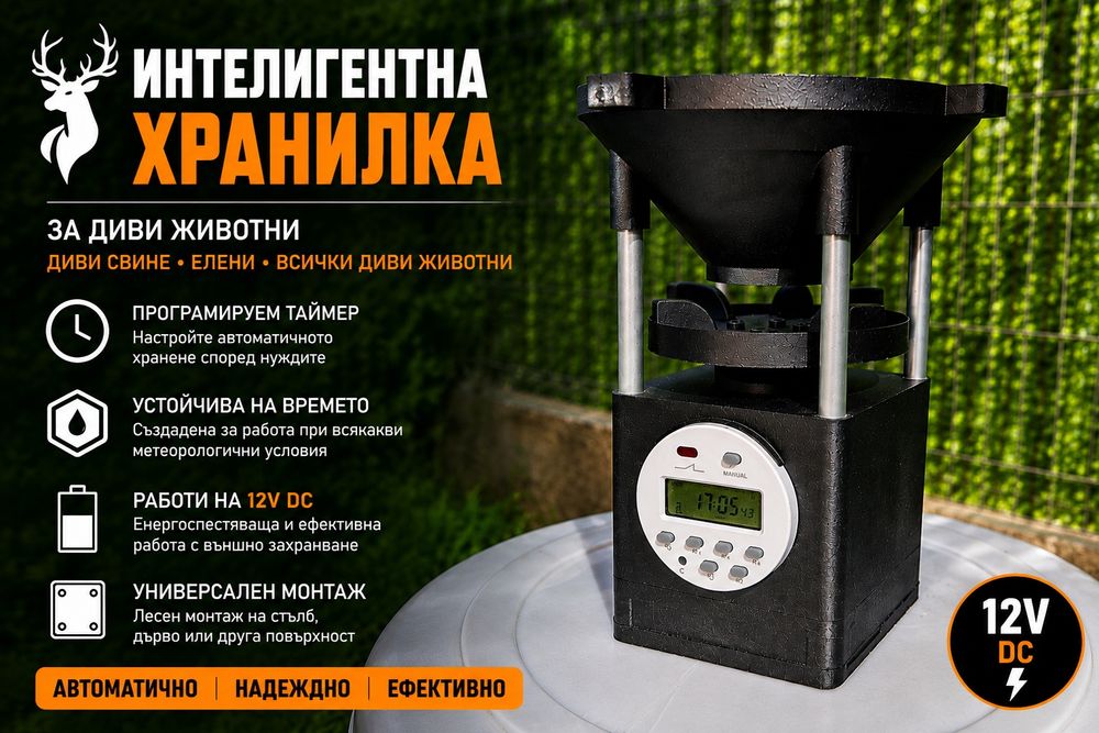 Автоматична хранилка за диви животни 6V 12V | Таймер | За бидон | Соларен панел | Животни | Ферми