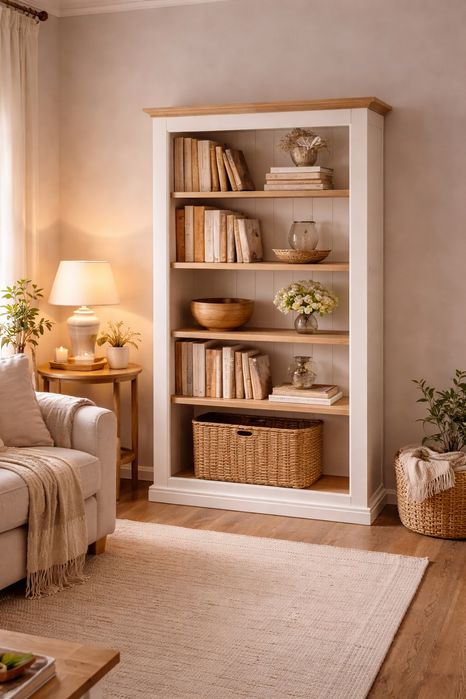 Бяла библиотека  от масив в бяло