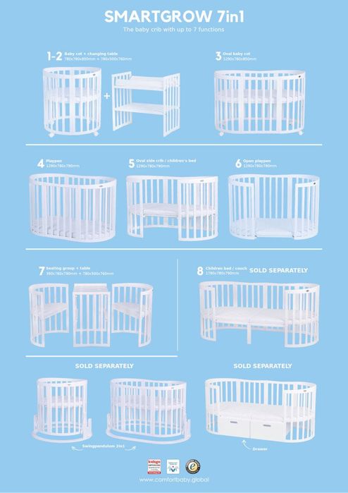 Pătuț evolutiv Comfort Baby 7 in 1 Smart Grow