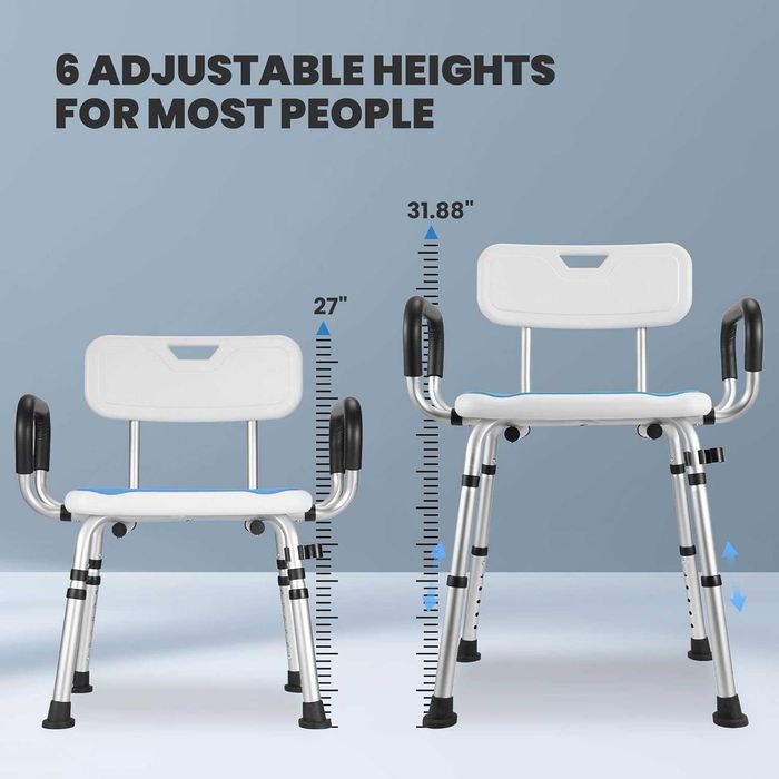 REDUS de la 550 RON, Scaun reglabil baie sau dus din aluminiu cu suport para dus, max 150kg, pt Seniori, Gravide sau Invalizi