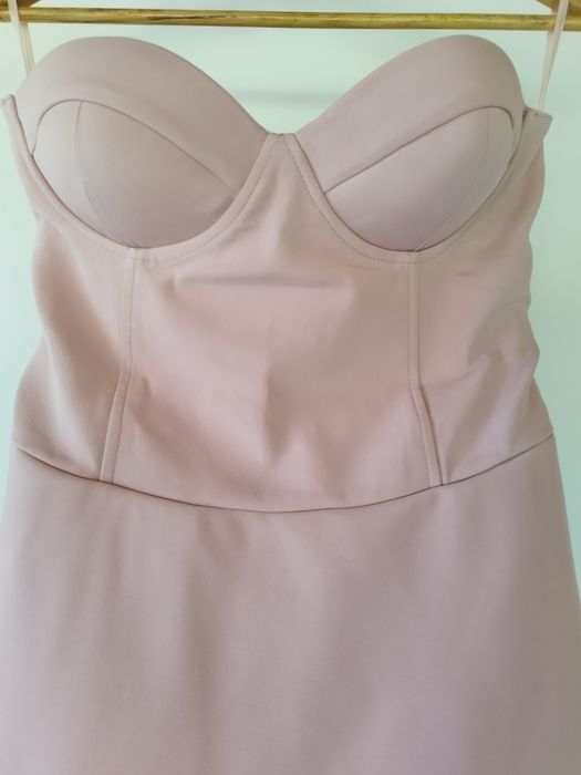 Rochie ocazie din tafta culoare roz pal cu buzunare S-M micuț