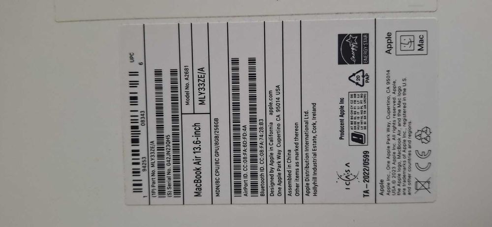 MacBook Air 13.6 A2681  01716-26