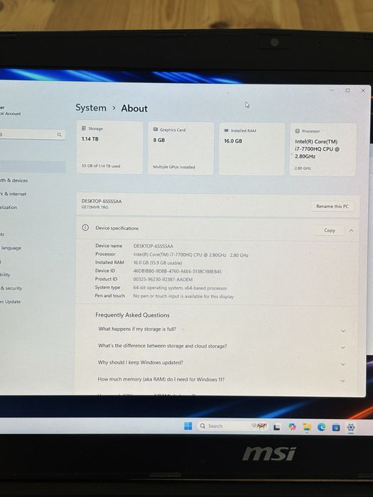 MSI 17,3” Gaming• i7-7700HQ• GTX 1070 (8gb) • 16gb ram• 120HZ• SSD+HDD