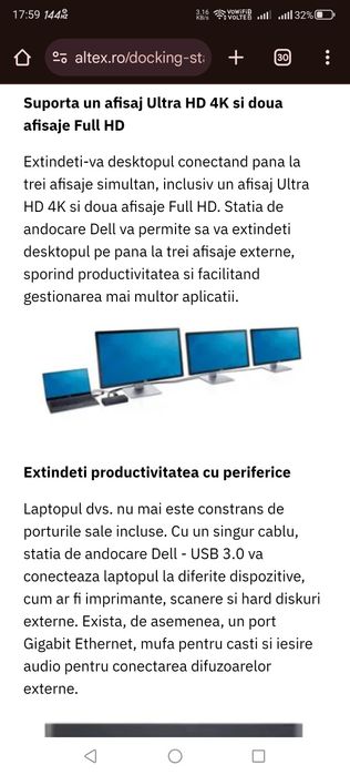 Docking Station Dell --Model D3100-- 4K Display Link - Plug&Display