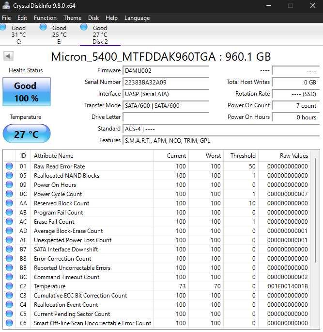 SSD Enterprise Micron 5400 Pro 960GB SATA 2.5 Inch bulk, fara ambalaj, nefolosit.