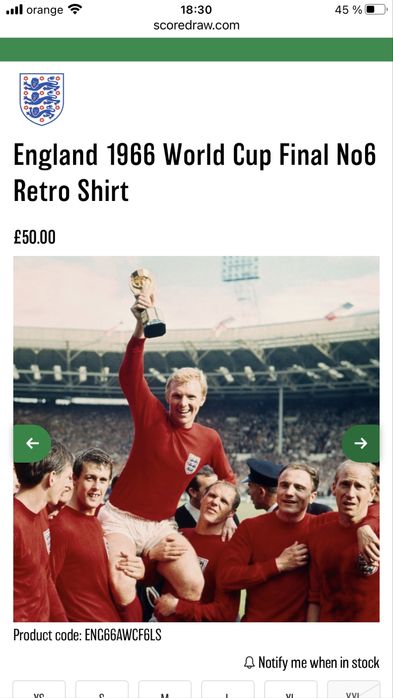 England 1966 World Cup Final No6 Retro Shirt