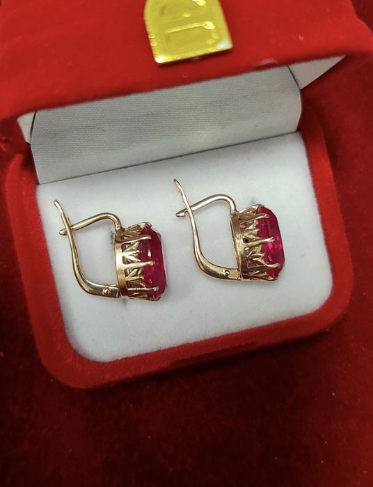 Золотые советские серьги с рубином 583 пробы