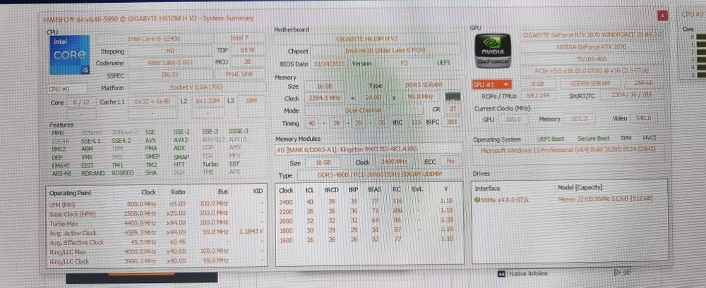 PC DDR5  i5 12400 RTX 2070 16GB RAM
