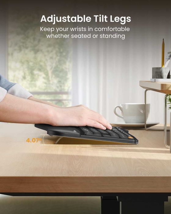 Tastatură ergonomică Bluetooth cu iluminare din spate ProtoArc,EK01 Plus,wireless USB dual,suport încheietura mâinii,reîncărcabilă,Windows/Mac/Android