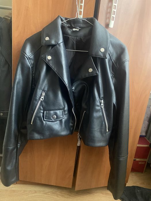 Geaca piele biker cropped