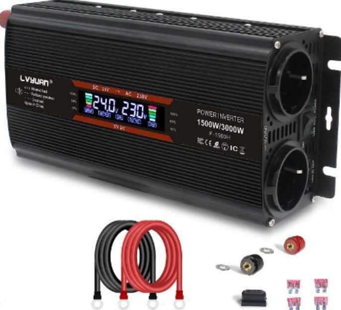 LVYUAN инвертор на напрежение 12-230 V, 1500 W/ 3000 W пиков, модифицирана синусоида