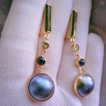 cercei unicat aur 14k cu safire, turmaline si perle naturale