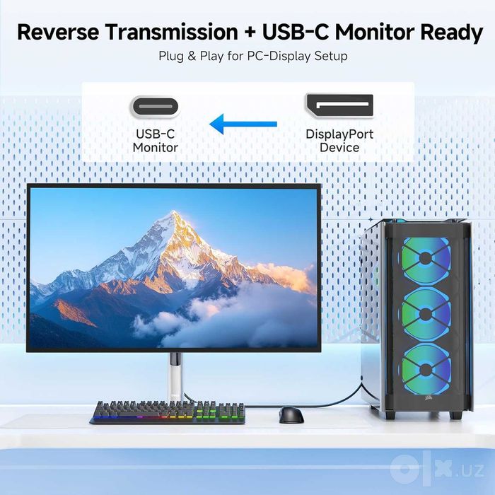 Кабель двунаправленный Cable Matters USB-C to DisplayPort 2.1 8K/120Hz
