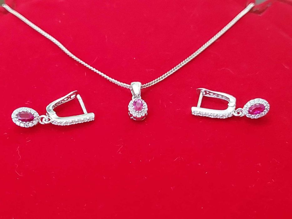 AG224,set argint 925,nou/marcat, zirconii albe si roz, 4 piese