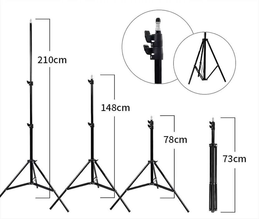 Трипод за фото осветление Light Stand, 70-210 см, Черен