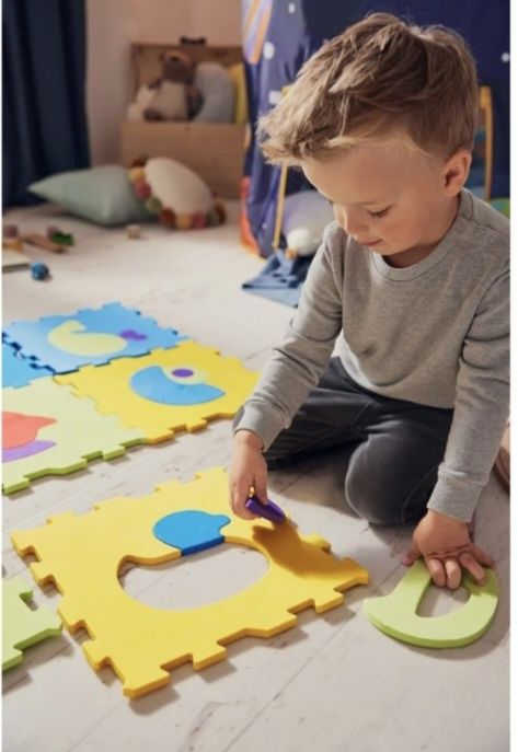 Детски мек пъзел килим Животни и превозни средства