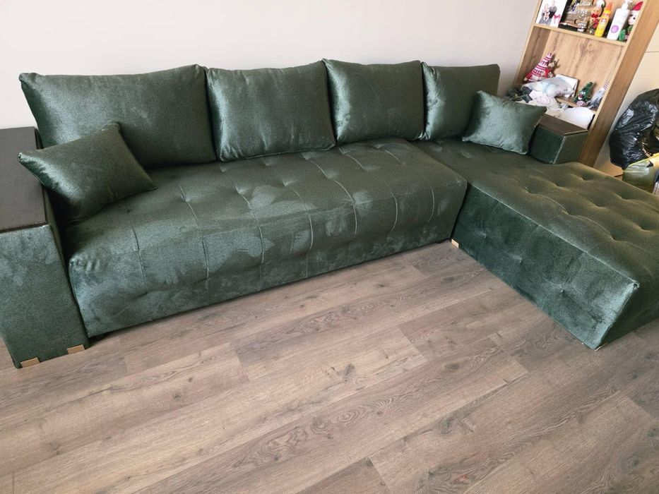 Чисто нов ъглов диван Melvin Spring – Виденов, зелен, десен