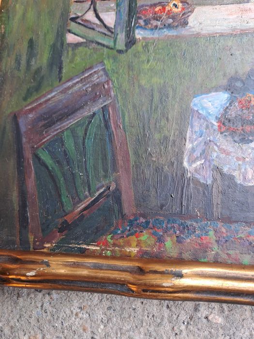 tablou vechi pictura pe placaj 30/34 cm semnat