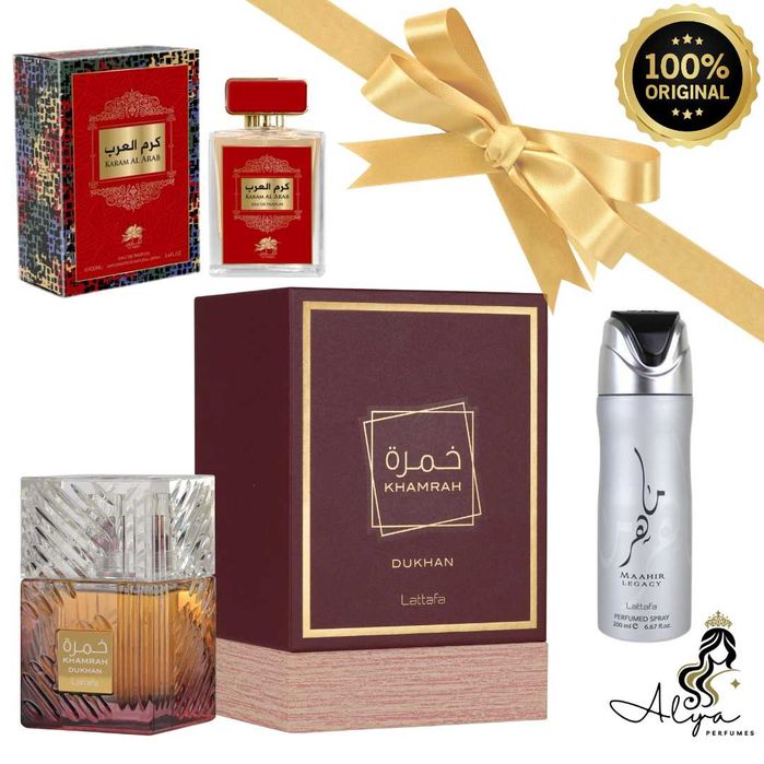 Lattafa Khamrah Dukhan 100ml + Karam Al Arab 100ml + дезодорант 200ml