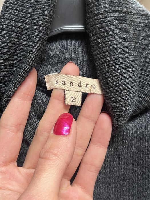 Sandro Paris, 100% lână extrafină, rochie gri cu gât înalt
