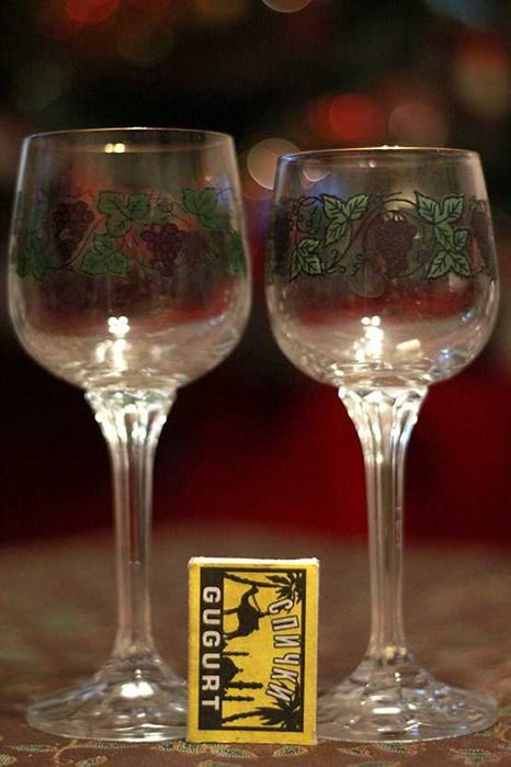 Винтажные фужеры "Виноград" тонкое богемское стекло. Комплект 6 штук