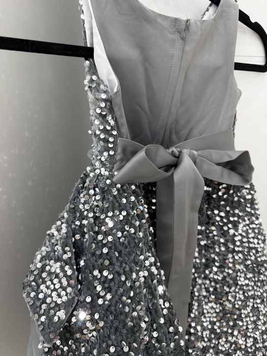 Детска официална рокля с пайети, Сребрист Цвят