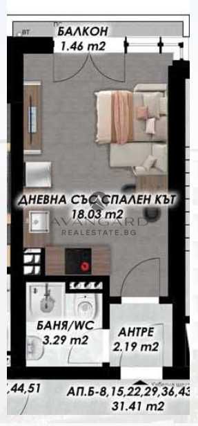 Продава се Едностаен апартамент в Пловдив, Коматево - 42 кв.м за 954 €/кв.м - Снимка #2