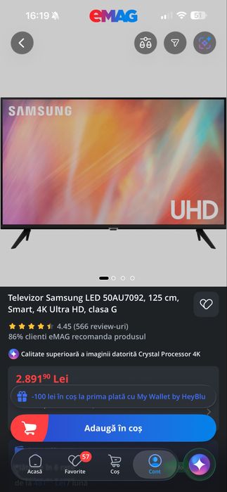 Televizor LED Smart SAMSUNG 50AU7092, Ultra HD 4K, HDR, 125cm