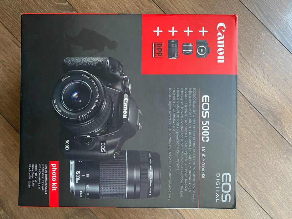 Фотоапарат Canon EOS 500D с два обектива, аксесоари, чанта и статив