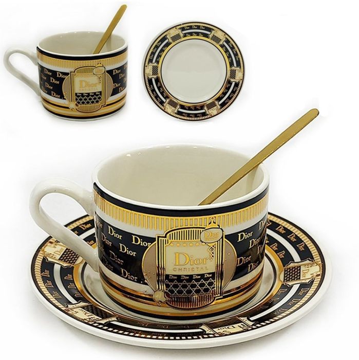 Подарочный Dior  комплект кружка тарелка и ложка