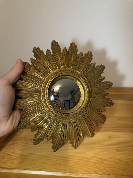 Oglindă soare convexă aurită vintage Mid-Century Modern anii '60