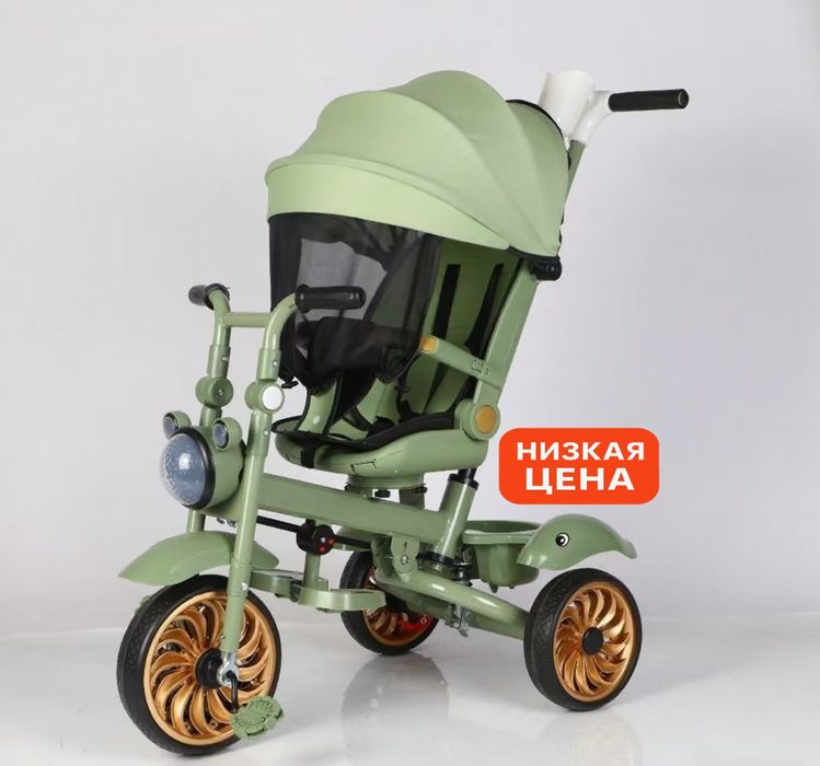 Трёхколёсный велосипед-каталка Lottibaby с козырьком — премиум колёса