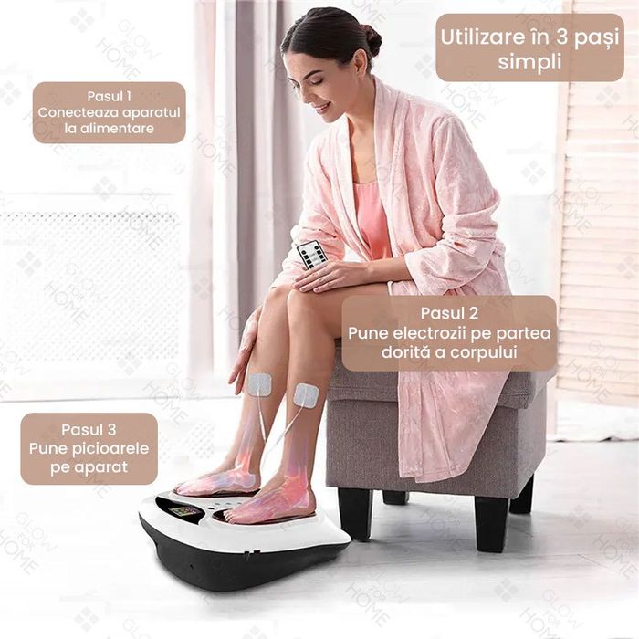 Dispozitiv de masaj EMS pentru picioare, cu electrostimulare musculara