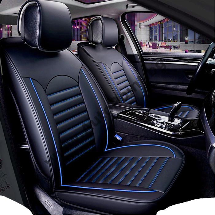 Тапицерия калъфи за седалки кожени черно с бяло или синьо и червени