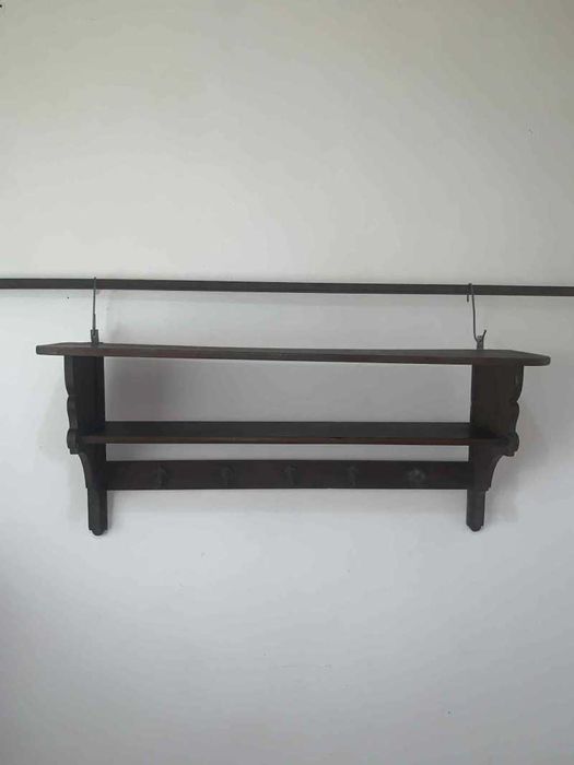 Cuier/Polita din lemn cu 5 cuie din bronz