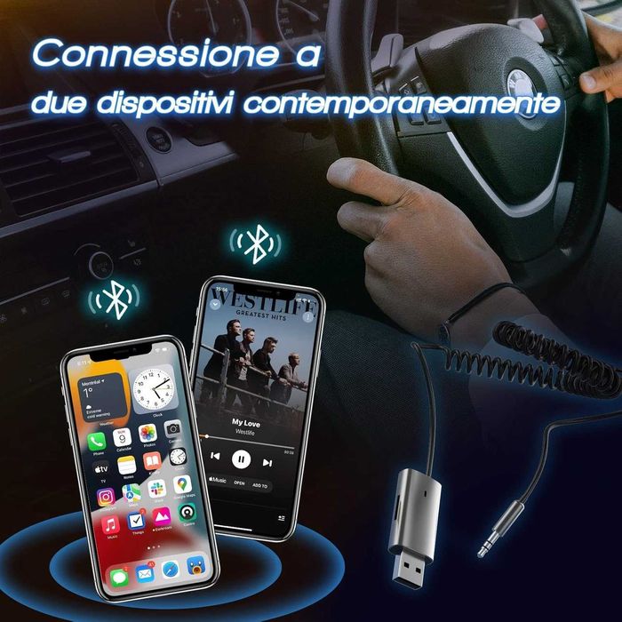 Bluetooth 5.1 приемник с микрофон, TF карта, USB и AUX връзка, за кола