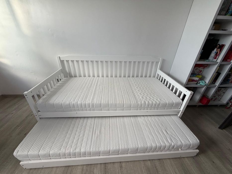 Pat extensibil pentru copii/adulți, alb, lemn masiv, PEDREZA