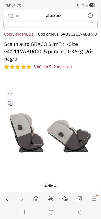 Scaun auto gri, GRACO SlimFit i-Size 0-36kg