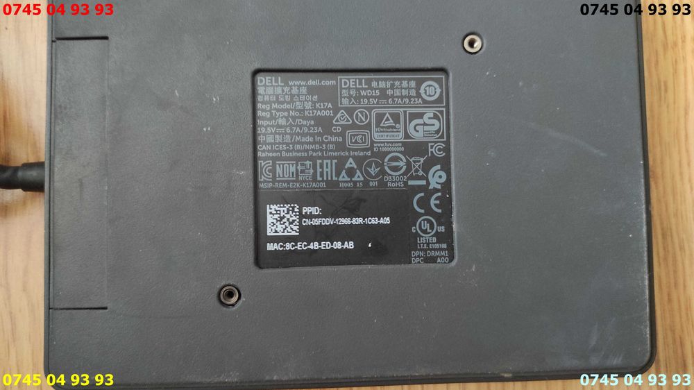 docking station dell WD15 K17A001 cu alimentator 130w functional
