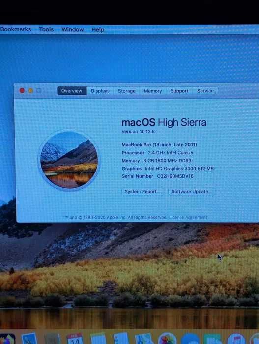 Laptop Macbook Pro late 2011, 13" i5, ram 8 GB, SSD 240 Gb