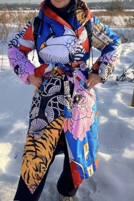 Пуховик зимний на поясе
