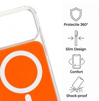 Husa iPhone 17 PRO, HEYBINGO, design slim, MagSafe, Anti-Soc, Anti Zgarieturi, Clear Fusion Mag Cover, Portocalie