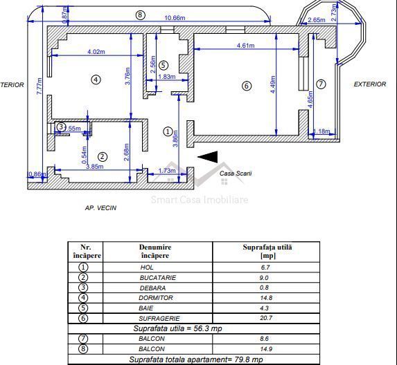 Apartament 2 camere decomandat Pacurari etajul 1