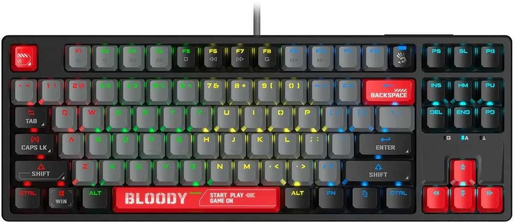 Игровая мех-кая клавиатура  Bloody S87 RED SWITCH/black/Grey/White 1.4