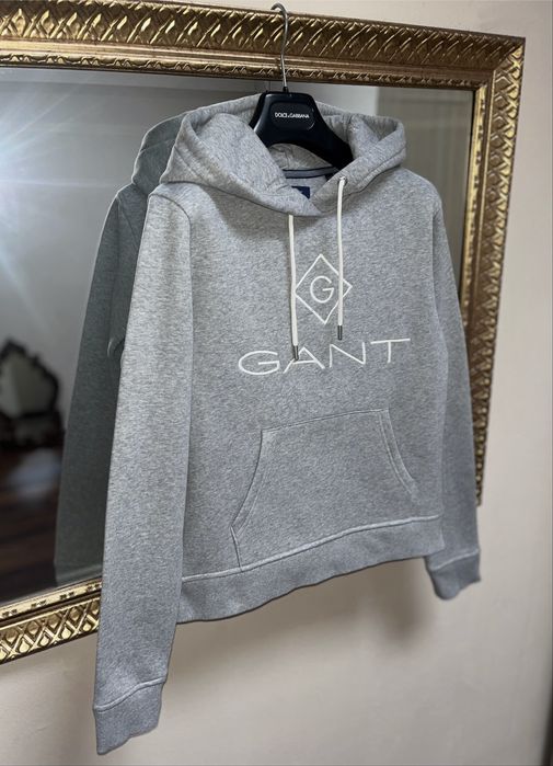 Gant, hanorac damă, cu glugă, gri deschis, bumbac