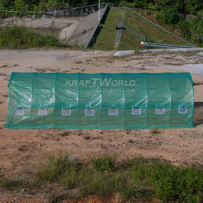 Тунелна оранжерия парник 8×3×2м – подсилени тръби, UV защита и 16 проз