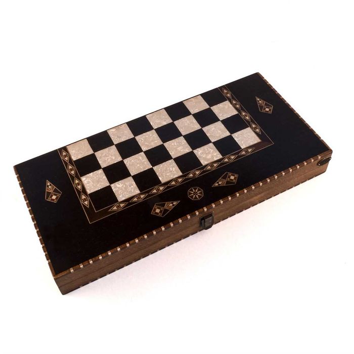 Joc de table de calitate din lemn masiv si sidef. 2150 Cadou ideal