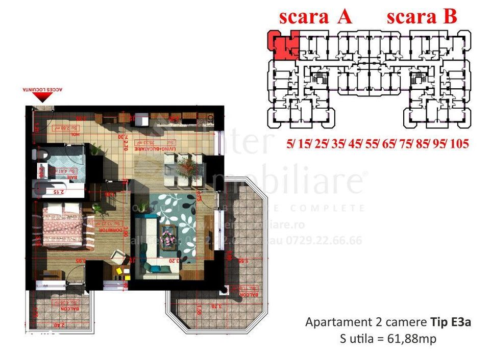 Apartament  2 camere Copou , 62 metri, etaj 5 Cod:162254