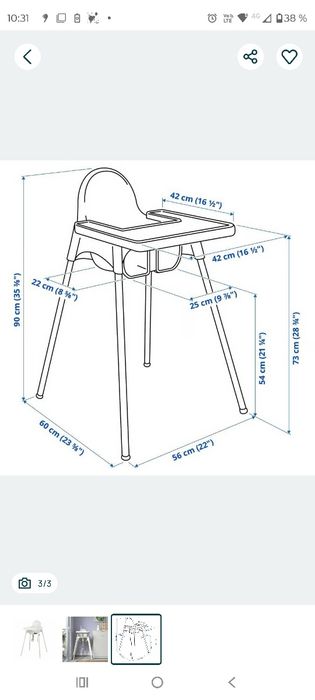 Scaun copii IKEA ANTILOP cu tava alba,suport și husa