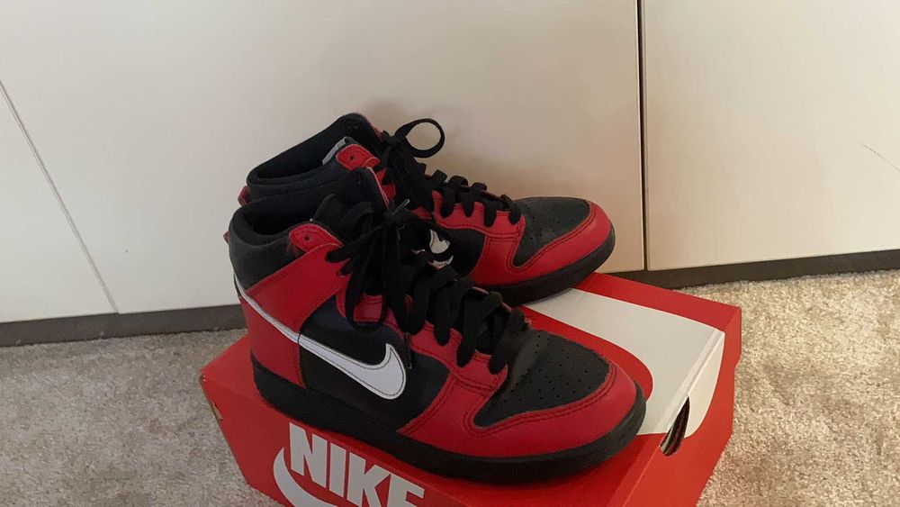 Nike Dunk High (GS) - copii, Original, în cutie-Black/Red m. 37,5 star